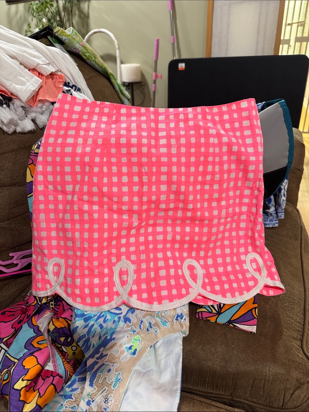 Lilly Pulitzer Women's Pink Gingham Scallop Hem Skirt, 00